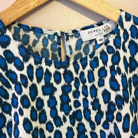 Derek Lam Collective Crosby Leopard Ruffle Hem Top Women Sz 4 Animal Print Blue - Picture 6 of 12
